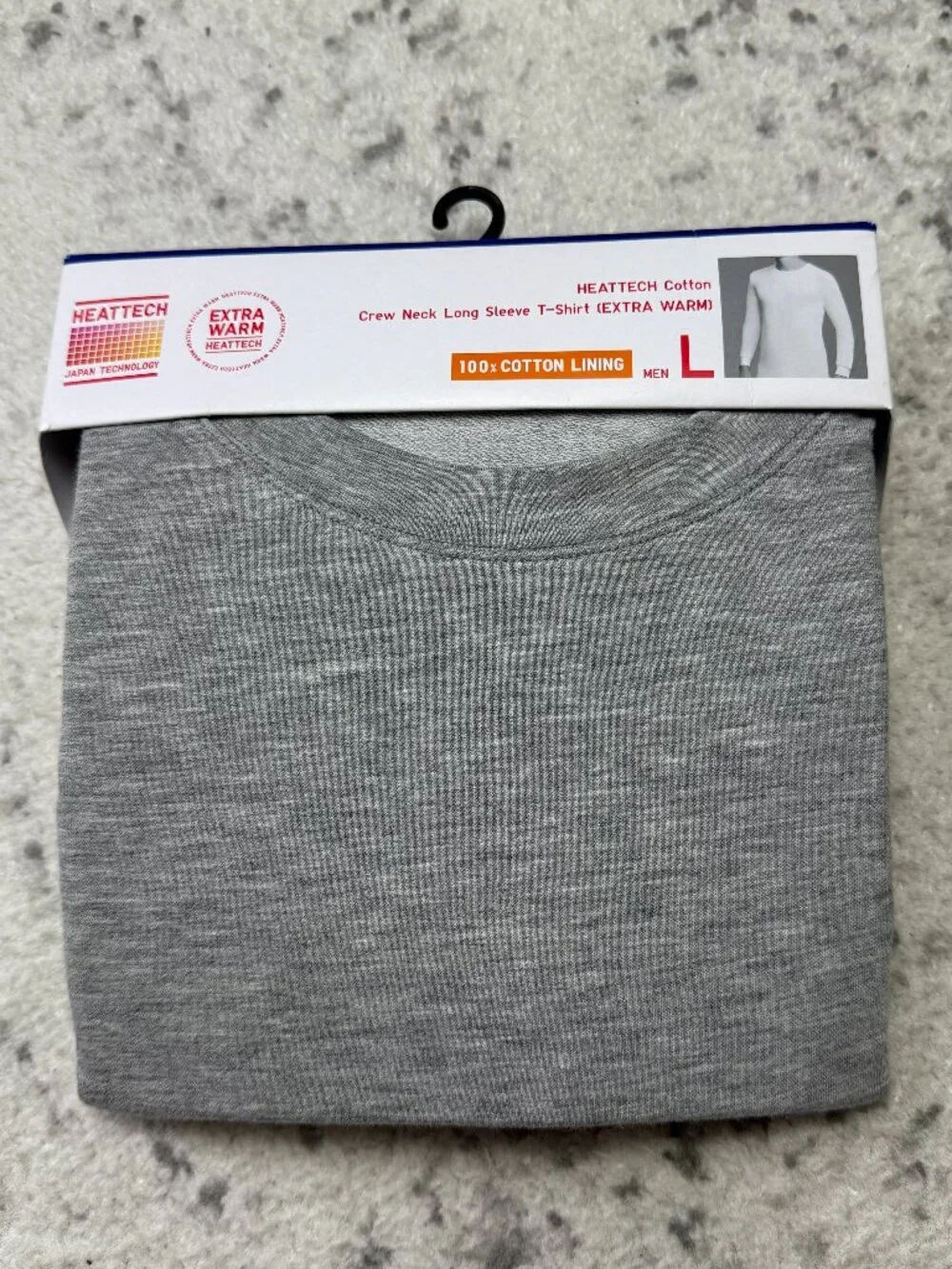 Uniqlo Shirt Mens Large Gray HEATTECH Cotton Long Sleeve Extra Warm Thermal